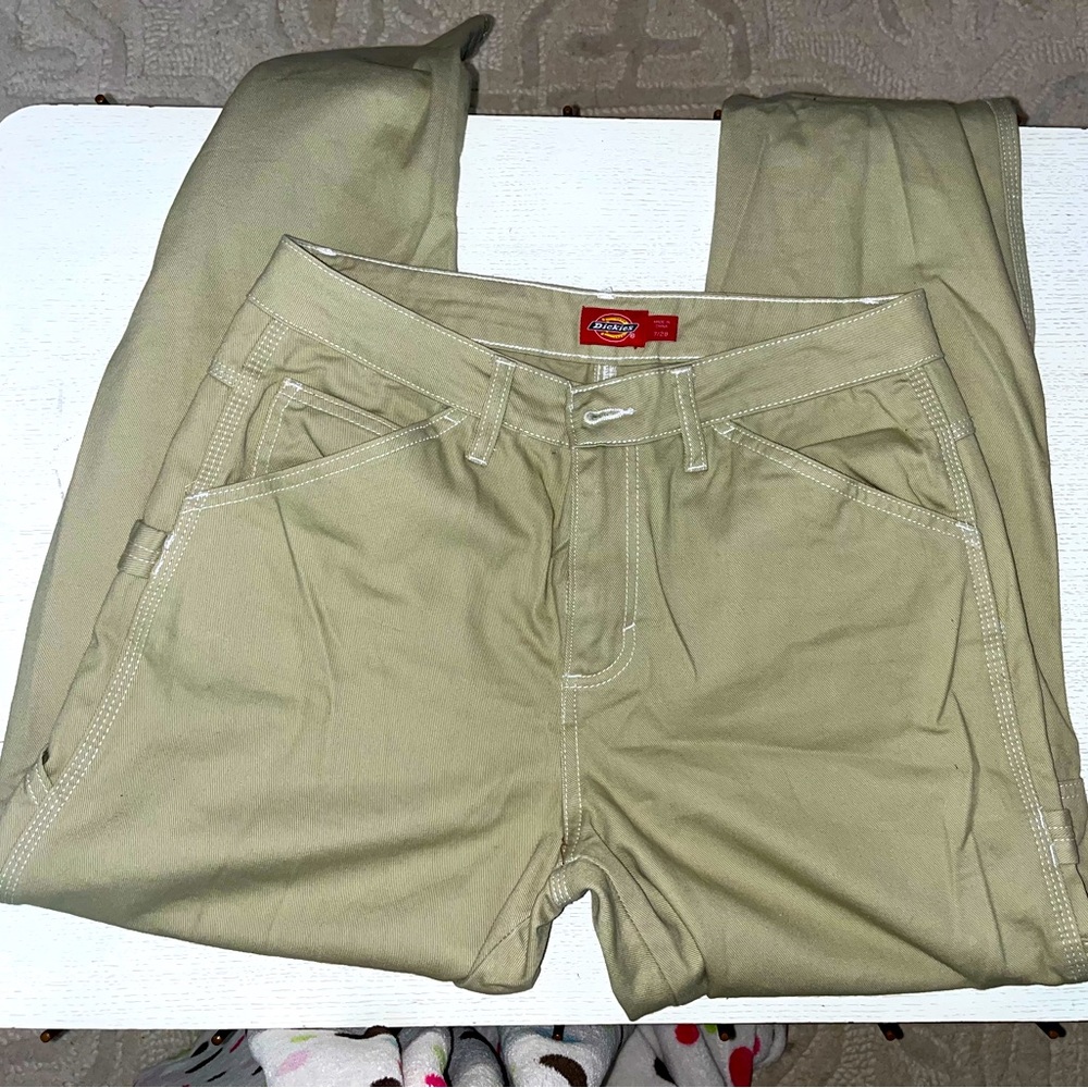 Dickies khaki pants with white seams